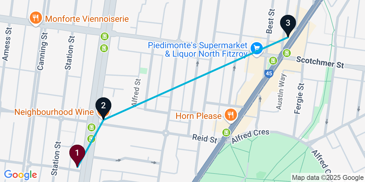 Map for Fitzroy North Cocktail Bar Crawl