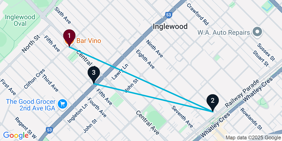 Map for 3-Stop Mount Lawley Pub Bar Crawl