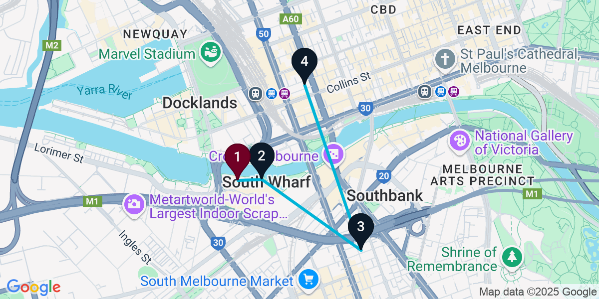 Map for Signature South Wharf Cocktail Bar Crawl