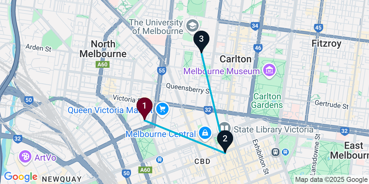 Map for Short West Melbourne Rooftop Bar Crawl