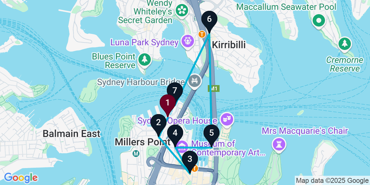 Map for 7-Stop Dawes Point Live music Bar Crawl