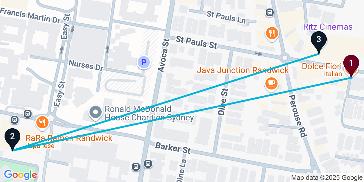 Map for 3-Stop Randwick Wine bar Bar Crawl