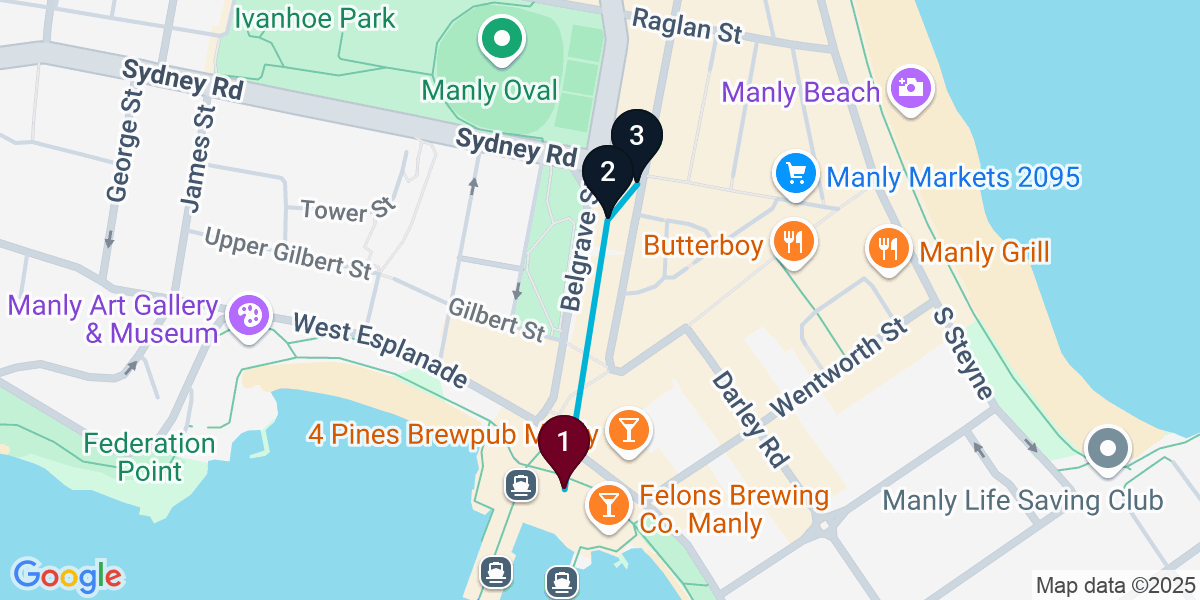 Map for 3-Stop Manly Dive bar Bar Crawl