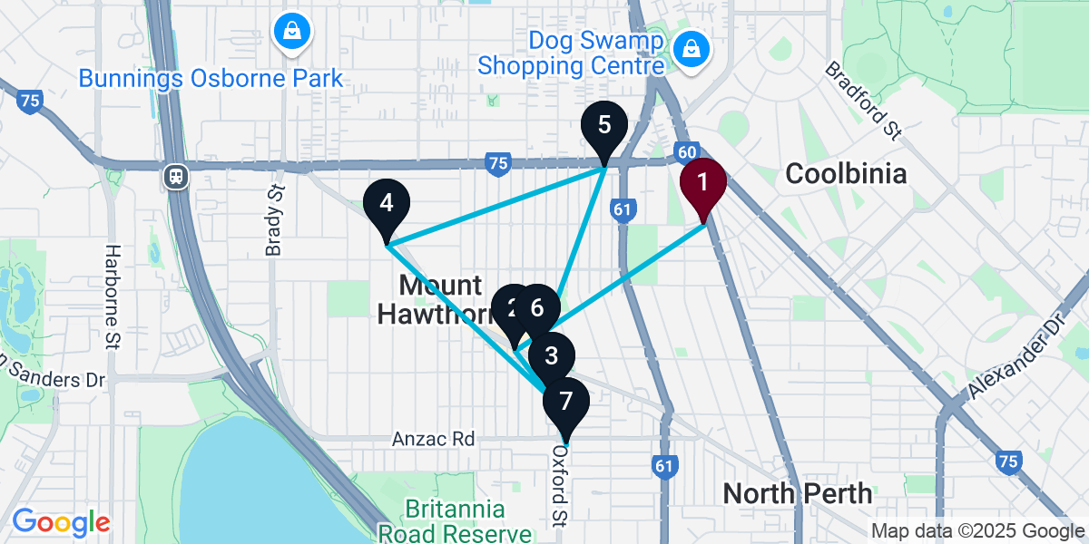 Map for 7-Stop North Perth Bar Crawl