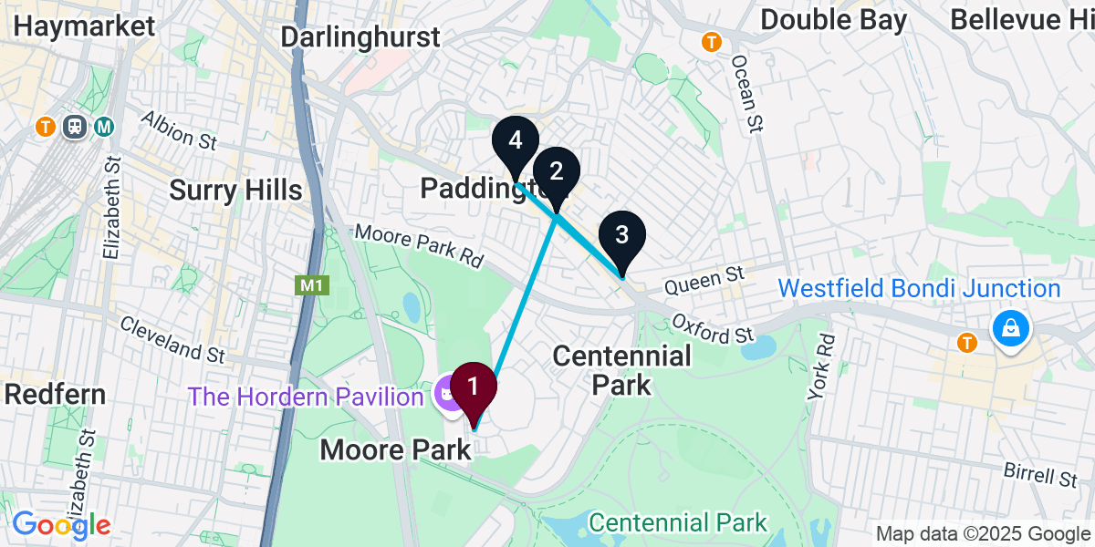 Map for 4-Stop Moore Park Pub Bar Crawl