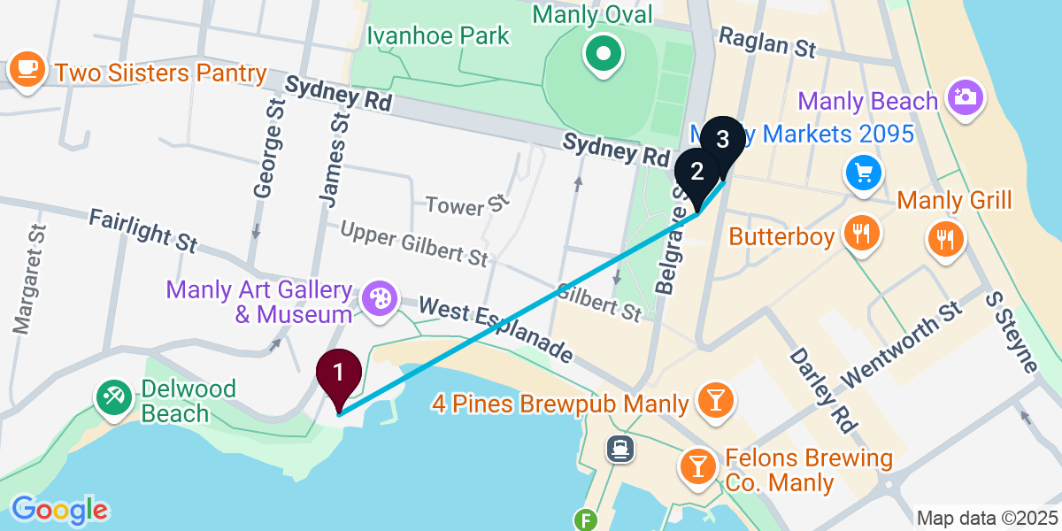 Map for 3-Stop Manly Dive bar Bar Crawl