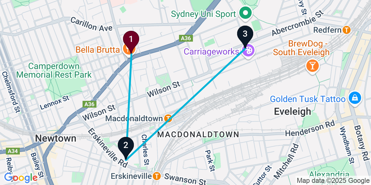 Map for 3-Stop Newtown Sports bar Bar Crawl