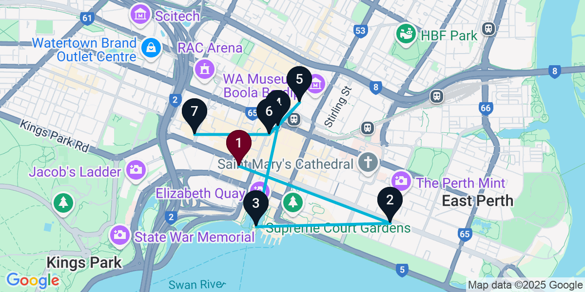 Map for 7-Stop Perth Wine bar Bar Crawl