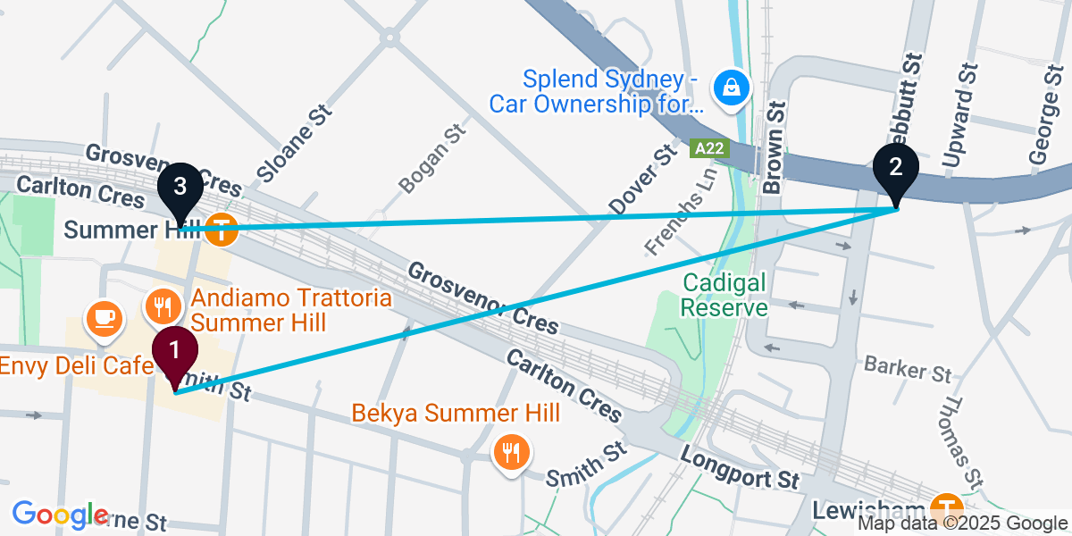 Map for 3-Stop Summer Hill Pub Bar Crawl