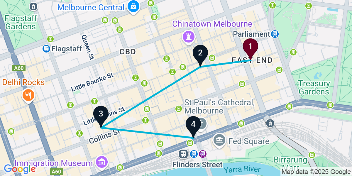Map for 4-Stop Melbourne Pub Crawl
