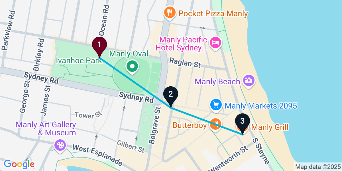Map for 3-Stop Manly Sports bar Bar Crawl