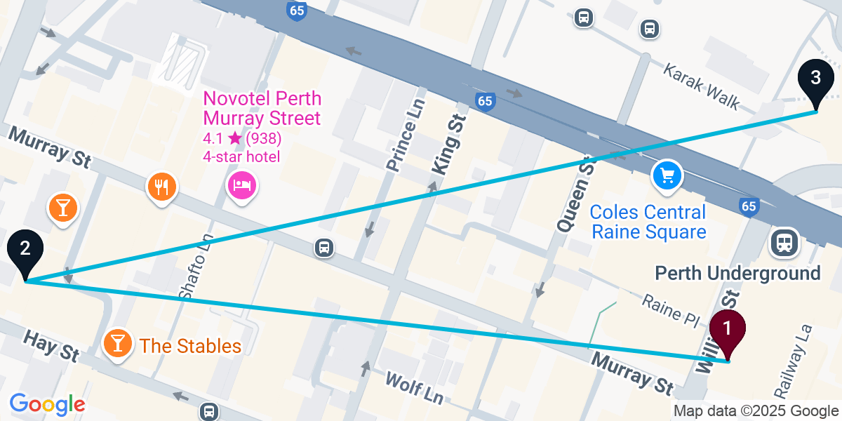 Map for 3-Stop Perth Bar Crawl