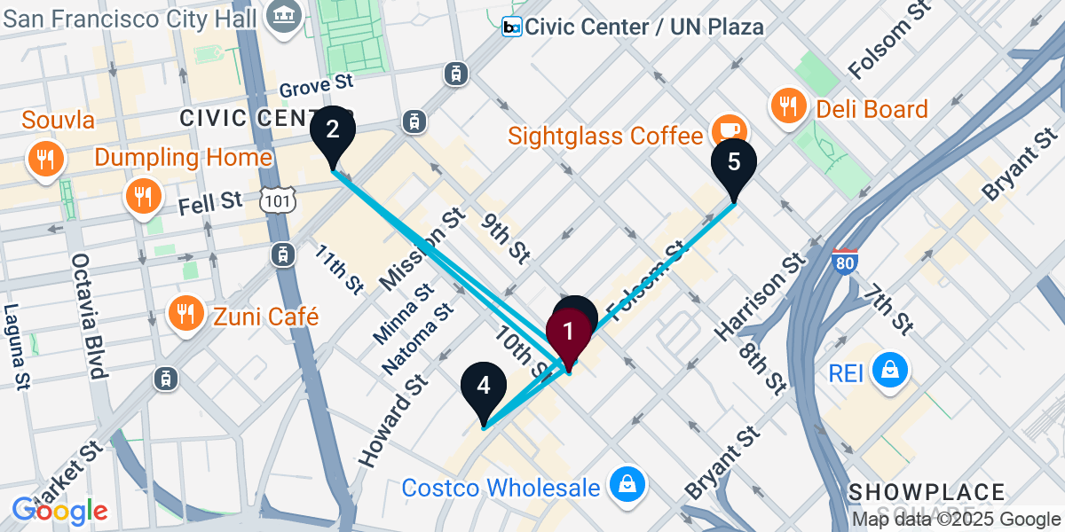 Map for 5-Stop San Francisco Bar Crawl