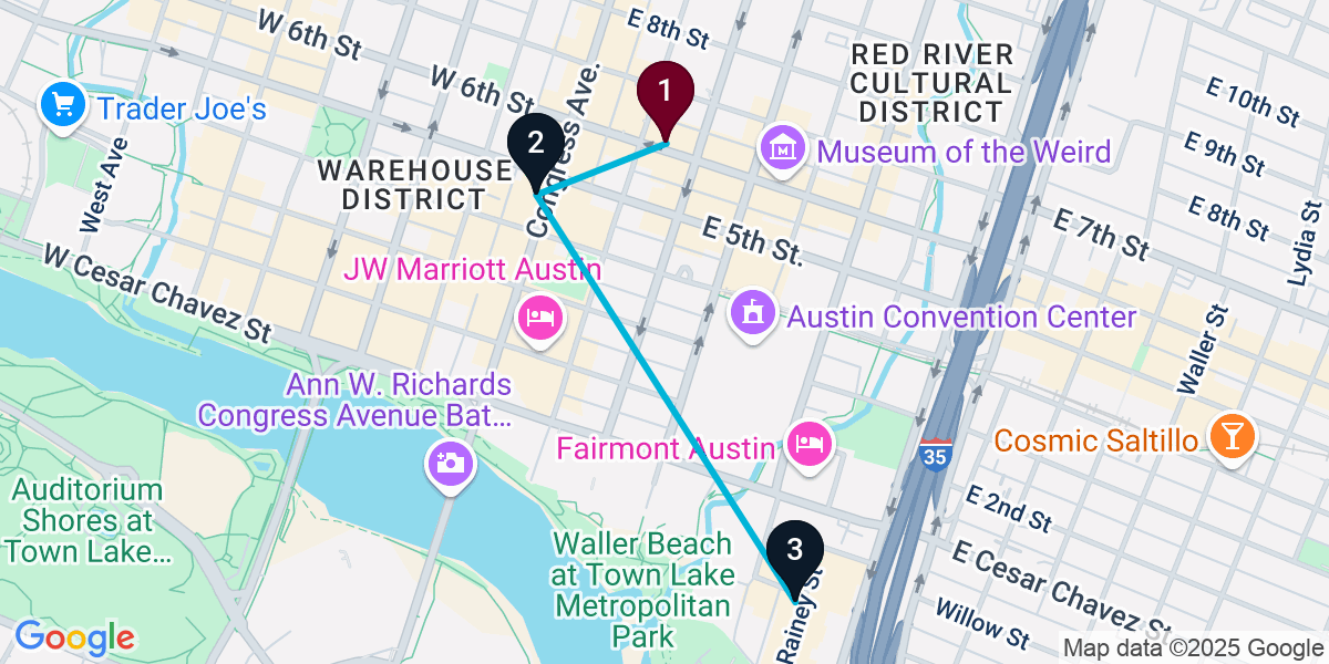 Map for 3-Stop Austin Rooftop Bar Crawl