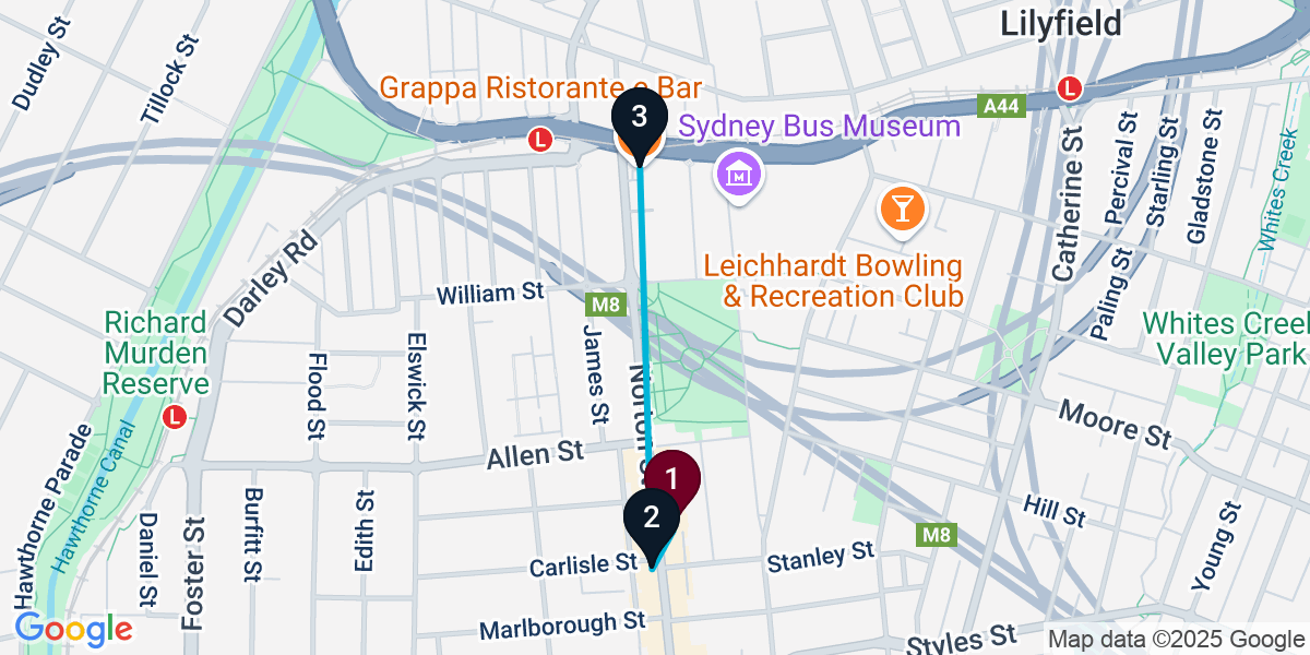 Map for 3-Stop Leichhardt Rooftop Bar Crawl