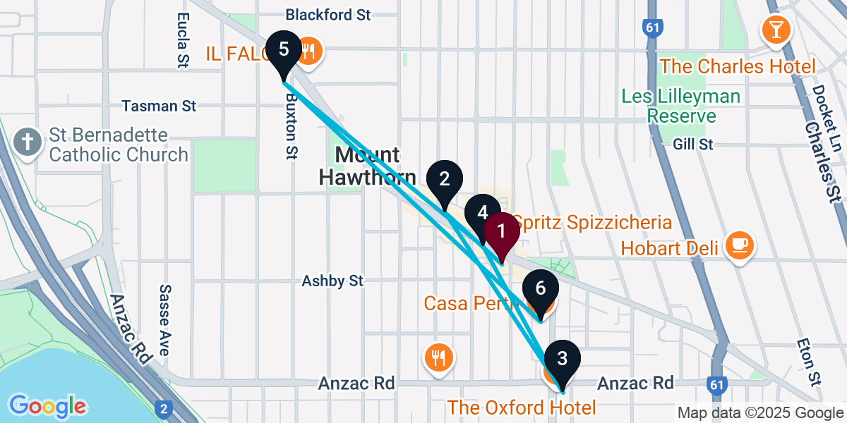 Map for 6-Stop Mount Hawthorn Bar Crawl