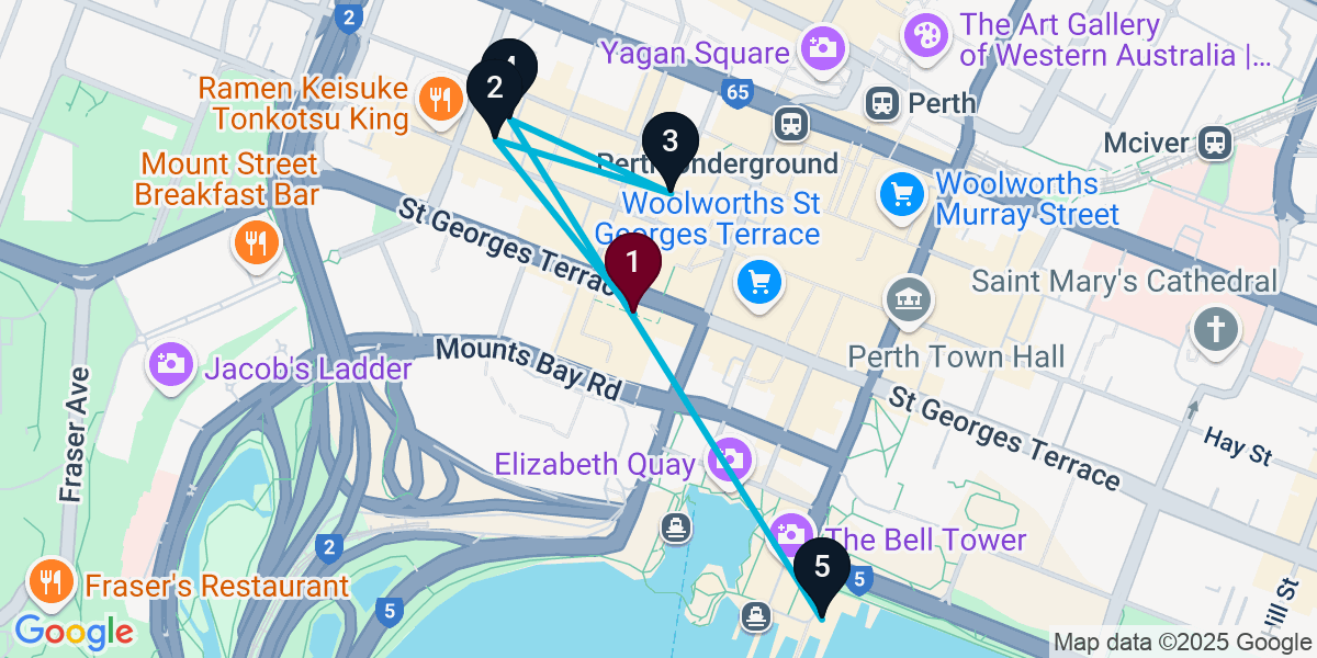 Map for 5-Stop Perth Bar Crawl