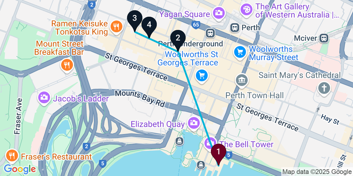 Map for 4-Stop Perth Pub Bar Crawl