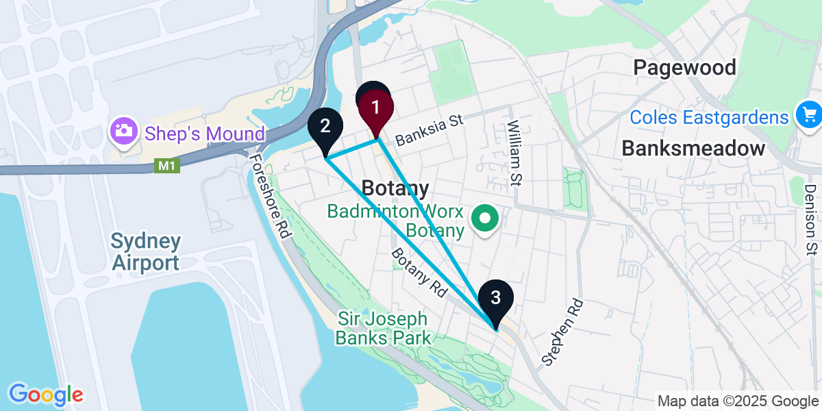 Map for 4-Stop Botany Bar Crawl