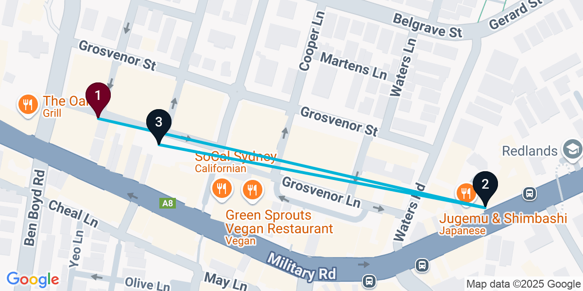 Map for 3-Stop Neutral Bay Live music Bar Crawl