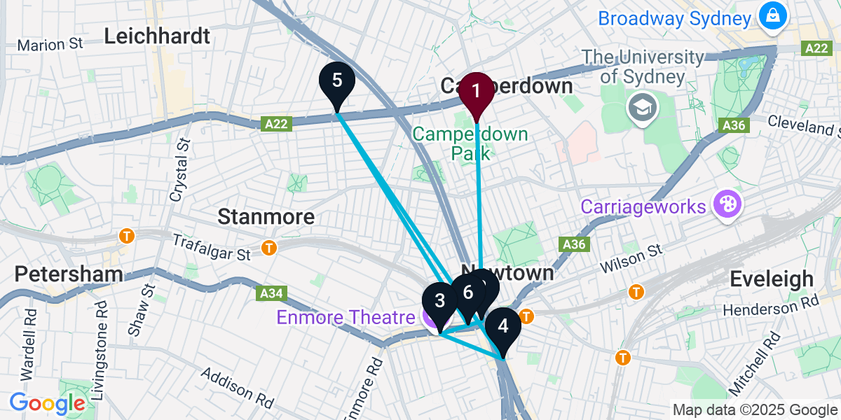 Map for 6-Stop Camperdown Wine bar Bar Crawl