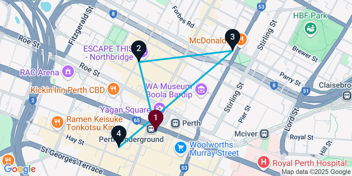 Map for 4-Stop Perth Cocktail Bar Crawl