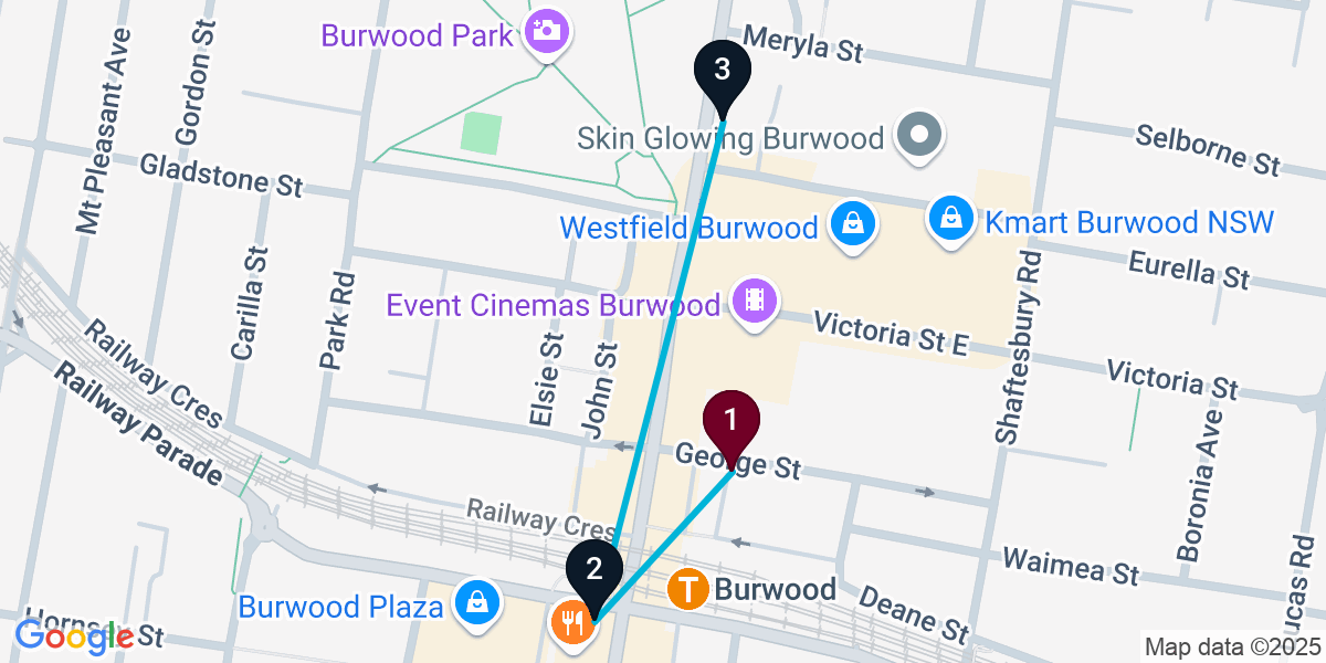 Map for Short Burwood Cocktail Bar Crawl