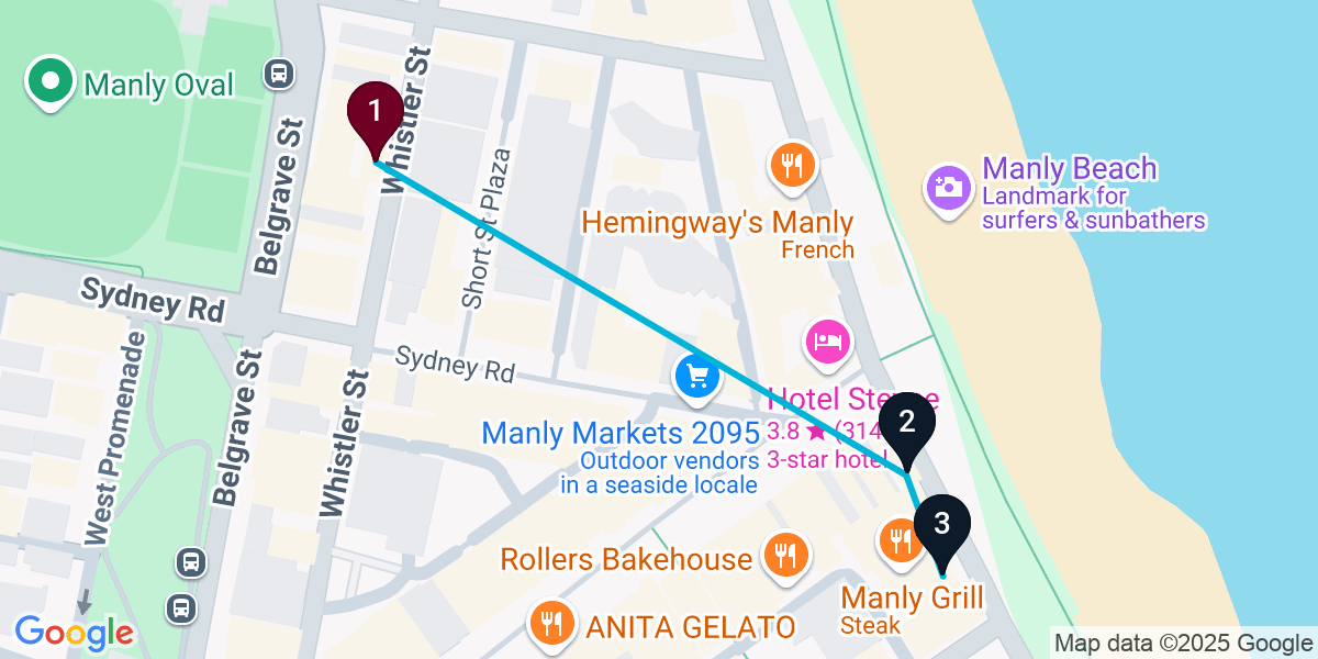 Map for 3-Stop Manly Beach bar Bar Crawl