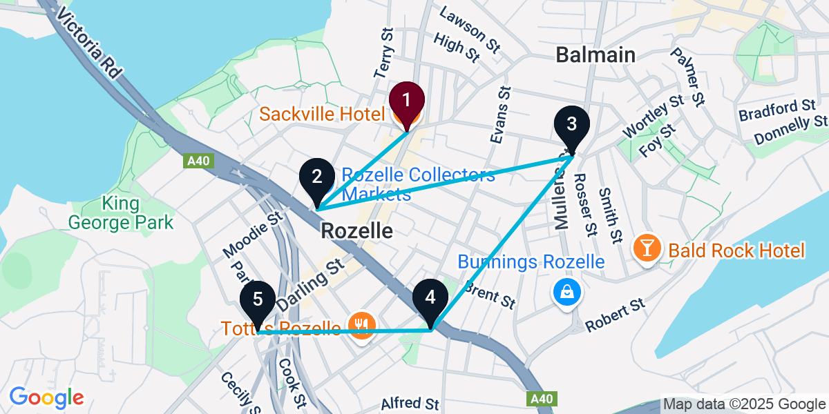 Map for 5-Stop Rozelle Live music Bar Crawl