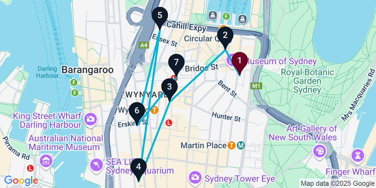 Map for 7-Stop Sydney Bar Crawl