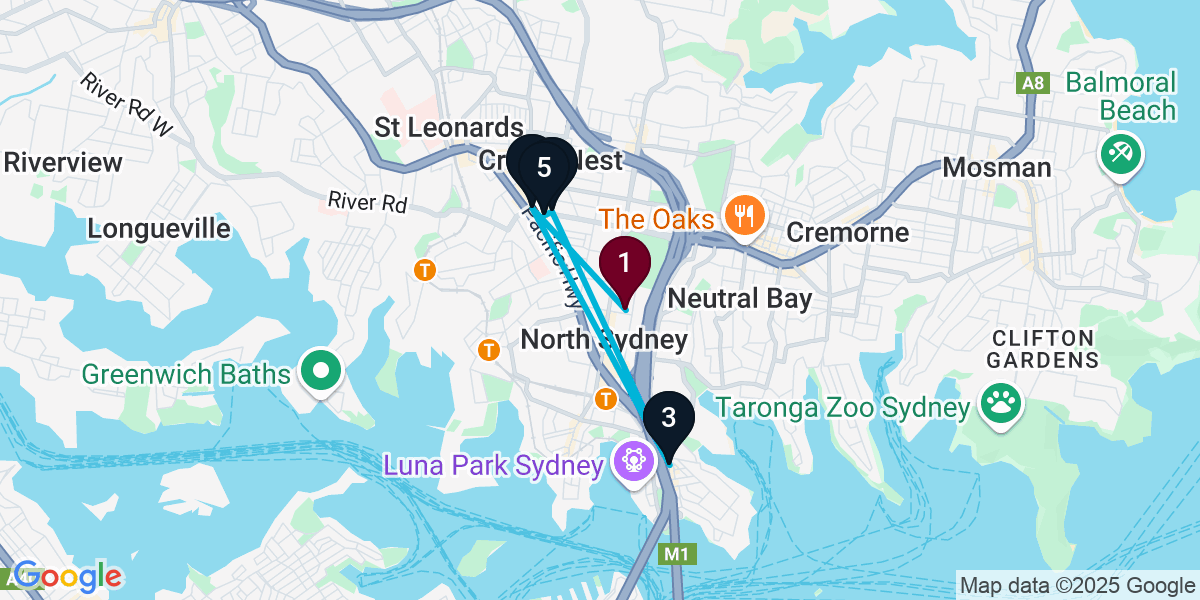 Map for 5-Stop North Sydney Live music Bar Crawl