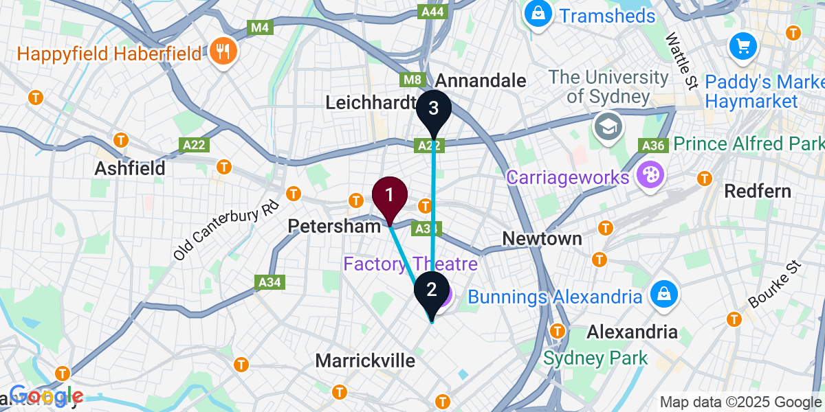 Map for 3-Stop Petersham Nightclub Bar Crawl