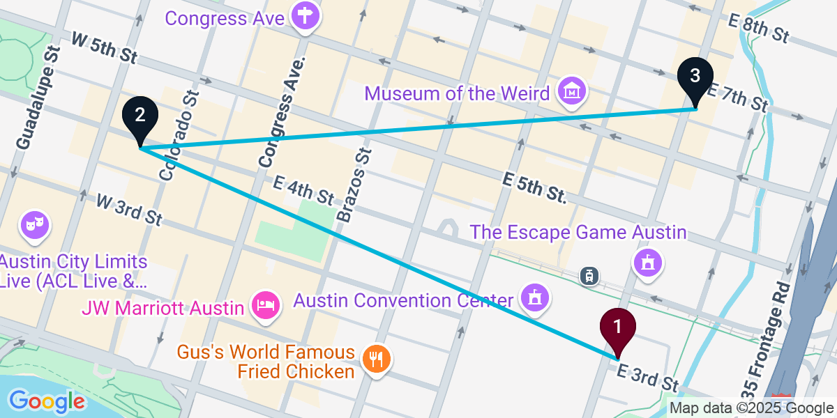 Map for 3-Stop Austin Nightclub Bar Crawl