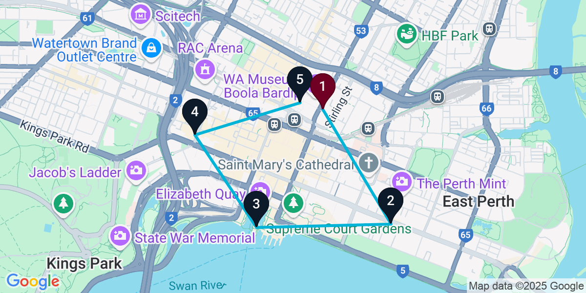 Map for 5-Stop Perth Wine bar Bar Crawl