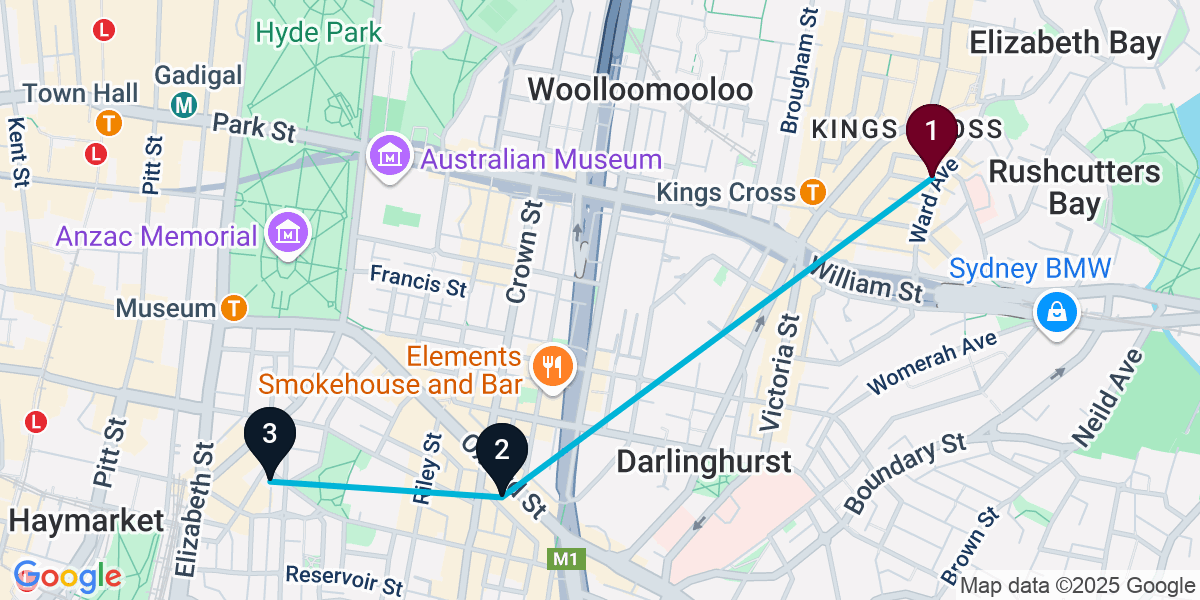 Map for 3-Stop Potts Point Brewery Bar Crawl