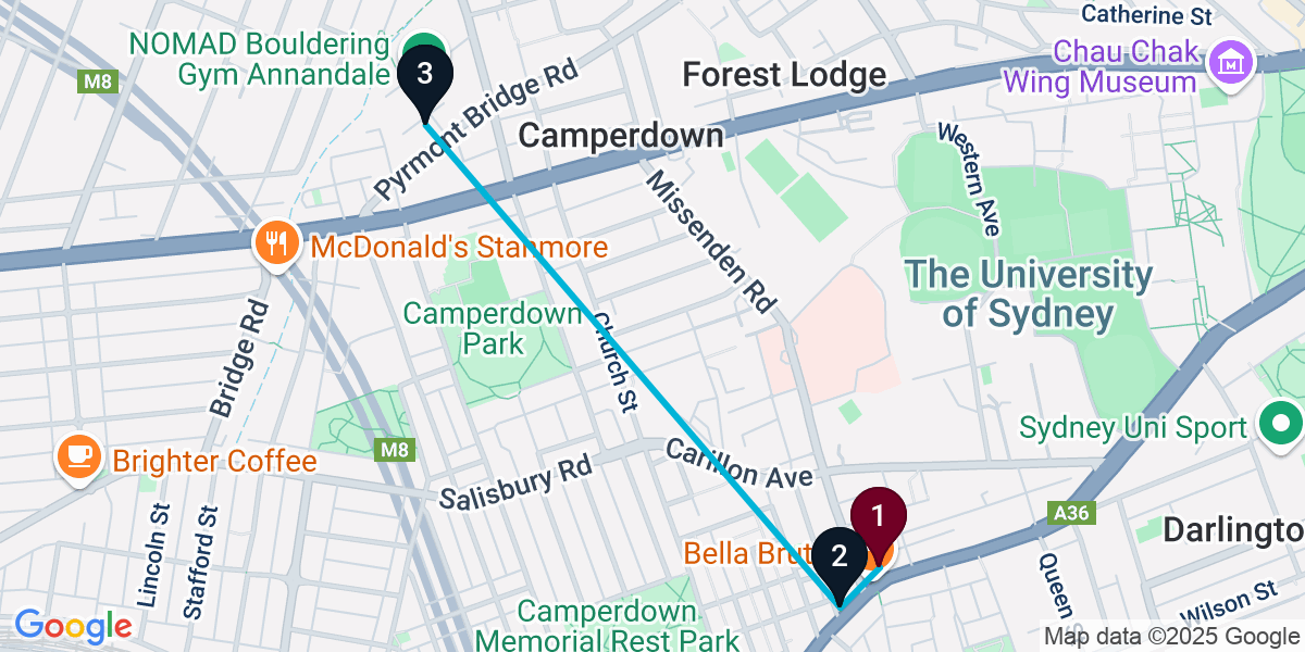 Map for 3-Stop Newtown Rooftop Bar Crawl