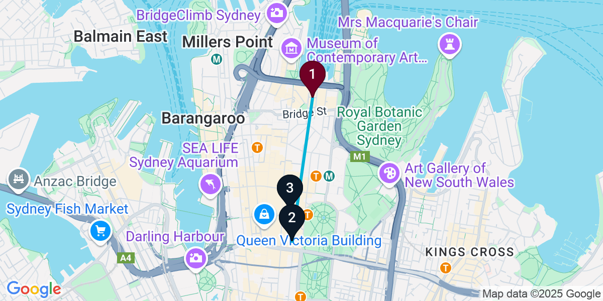 Map for 3-Stop Sydney Hotel bar Bar Crawl