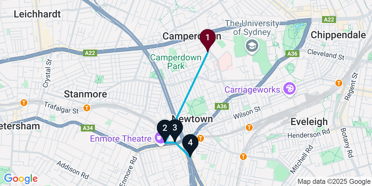 Map for 4-Stop Camperdown Cocktail Bar Crawl
