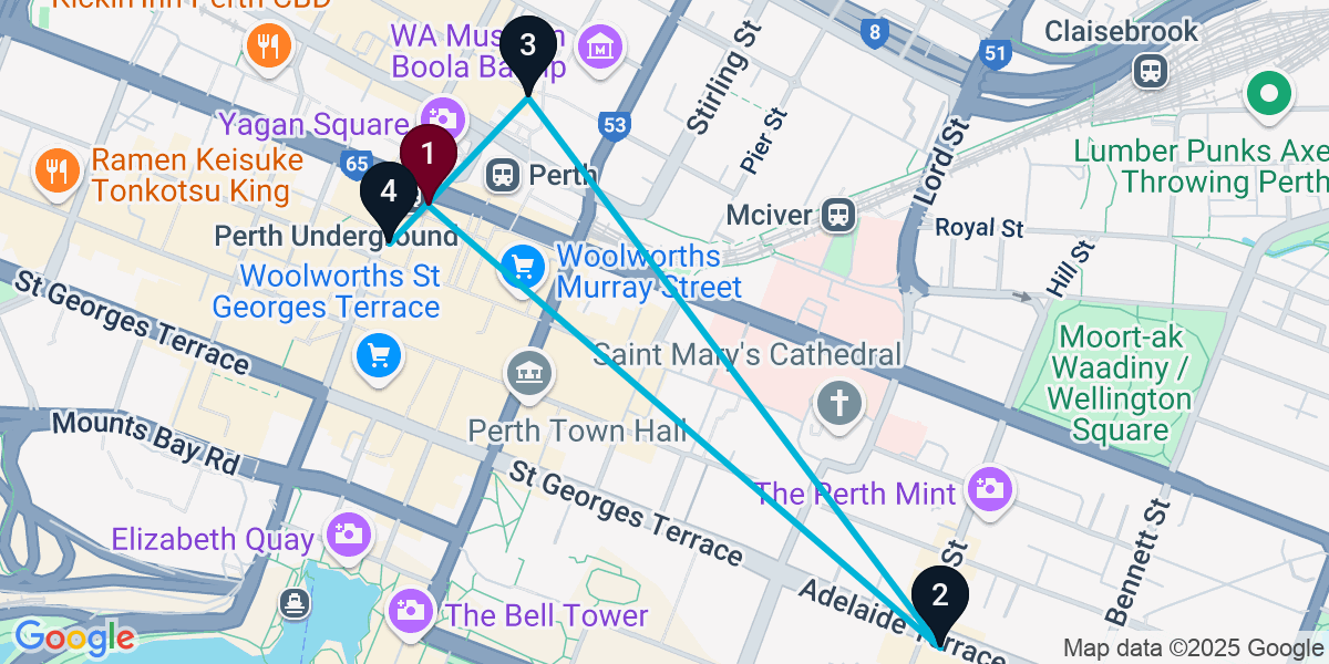 Map for 4-Stop Perth Wine bar Bar Crawl