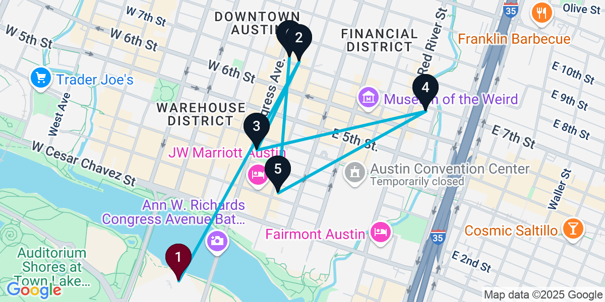 Map for 6-Stop Austin Wine bar Bar Crawl