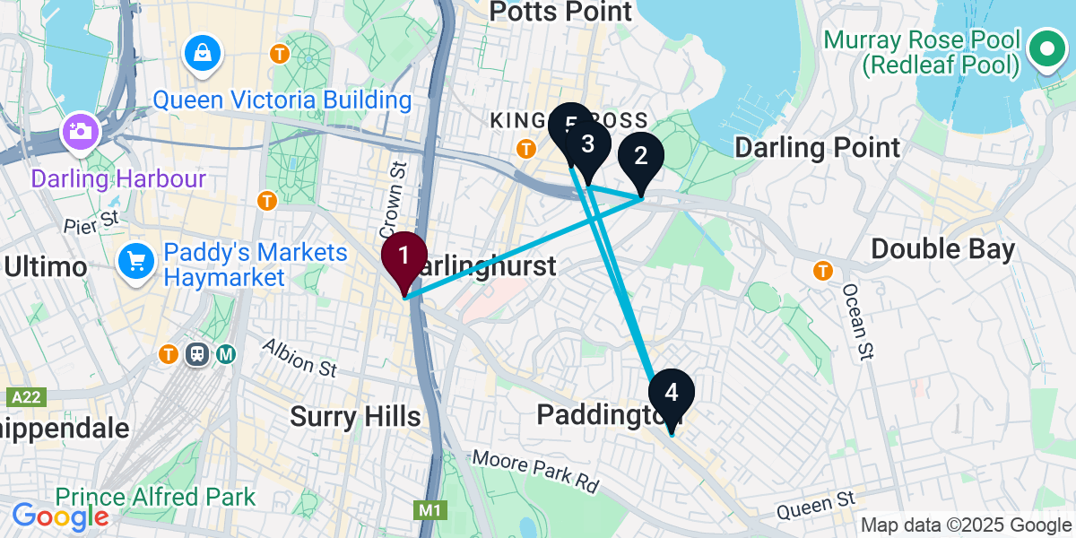 Map for 5-Stop Darlinghurst Wine bar Bar Crawl
