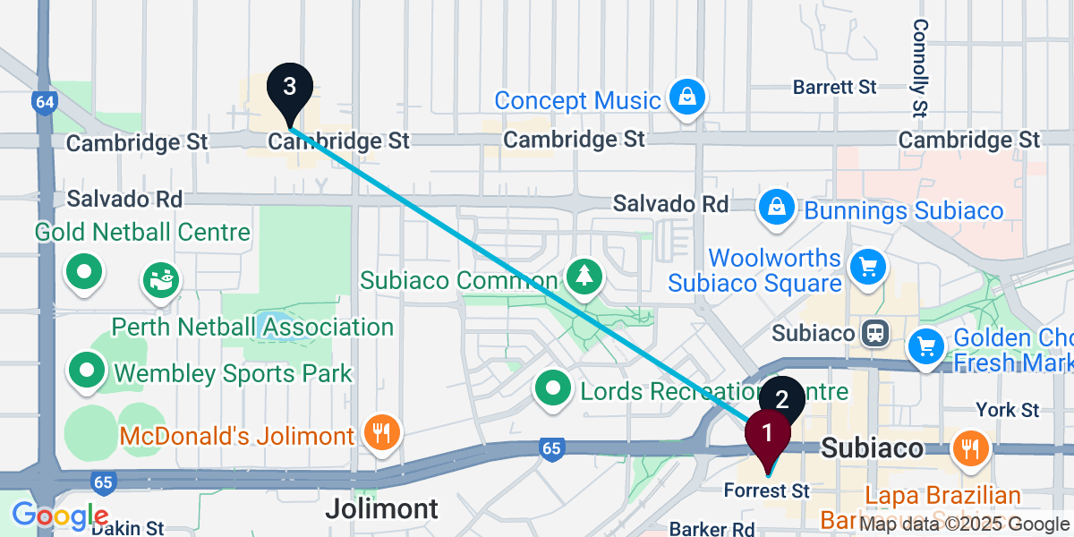 Map for 3-Stop Subiaco Live music Bar Crawl