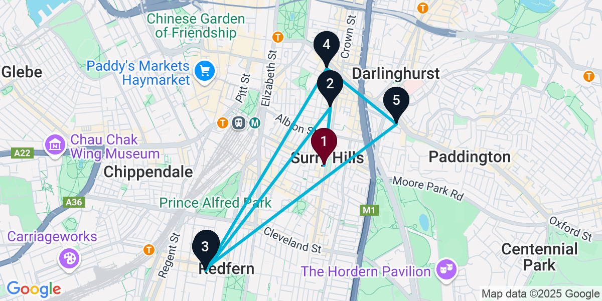 Map for 6-Stop Surry Hills Wine bar Bar Crawl