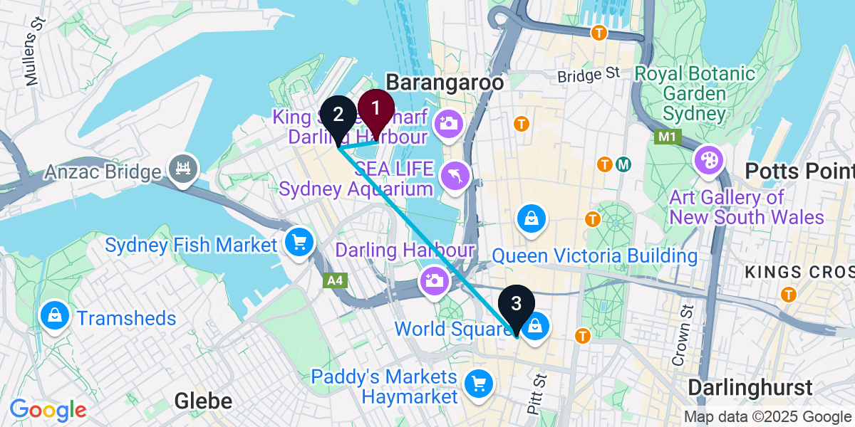 Map for 3-Stop Pyrmont Sports bar Bar Crawl
