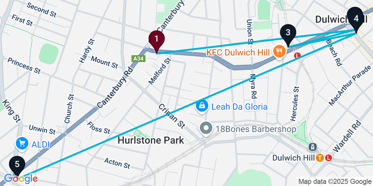 Map for 5-Stop Hurlstone Park Bar Crawl
