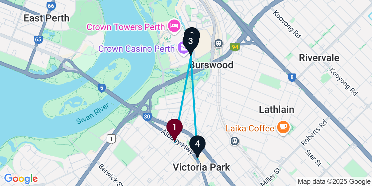Map for 4-Stop Victoria Park Nightclub Bar Crawl
