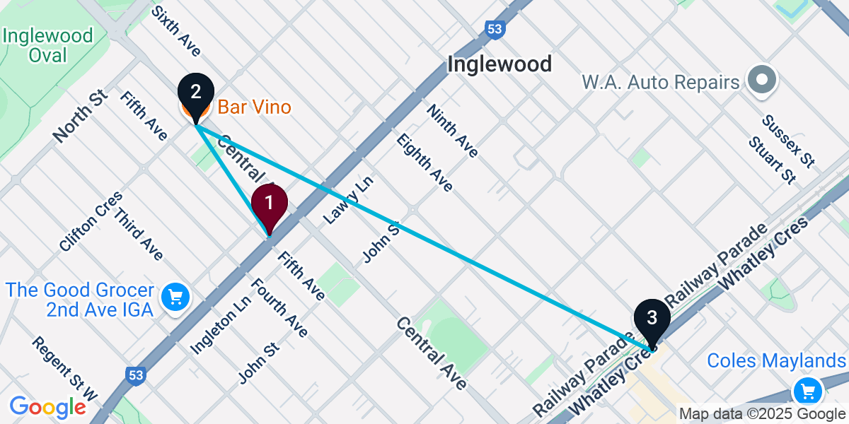 Map for 3-Stop Perth Wine bar Bar Crawl