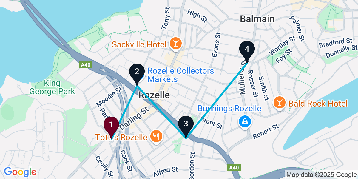 Map for 4-Stop Rozelle Live music Bar Crawl