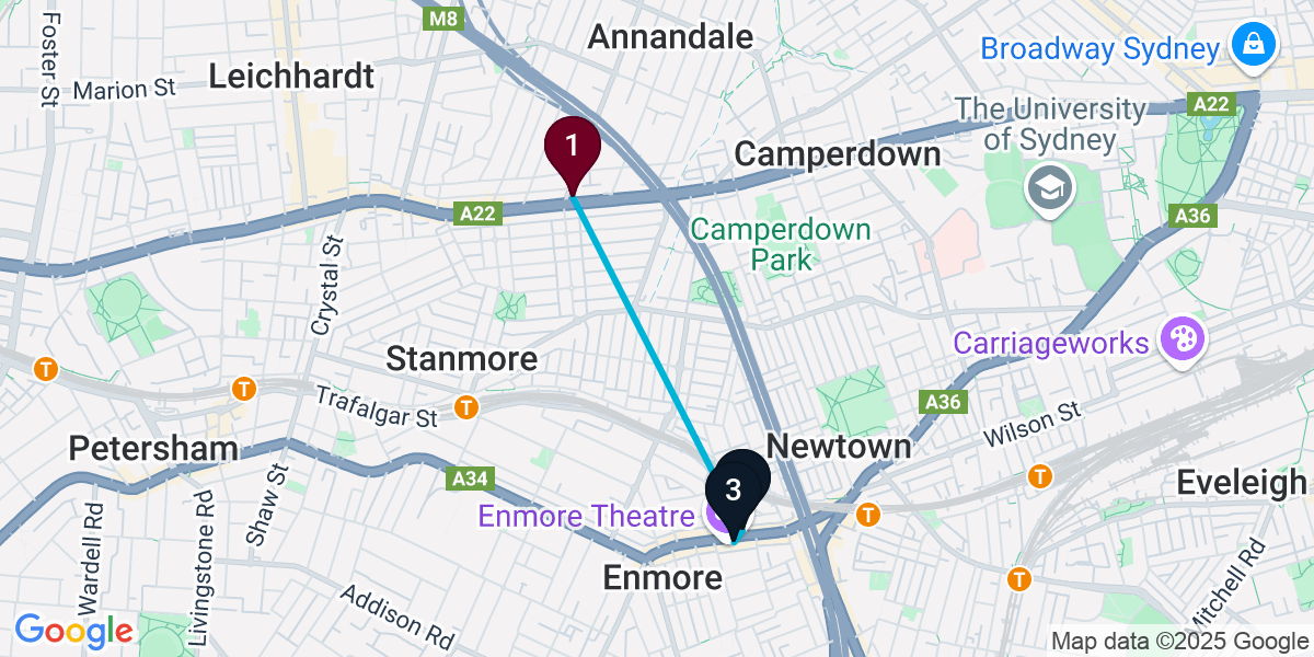 Map for 3-Stop Annandale Bar Crawl