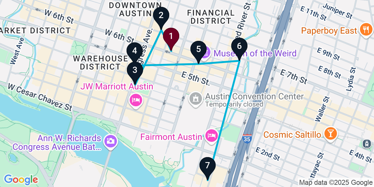 Map for 7-Stop Austin Wine bar Bar Crawl